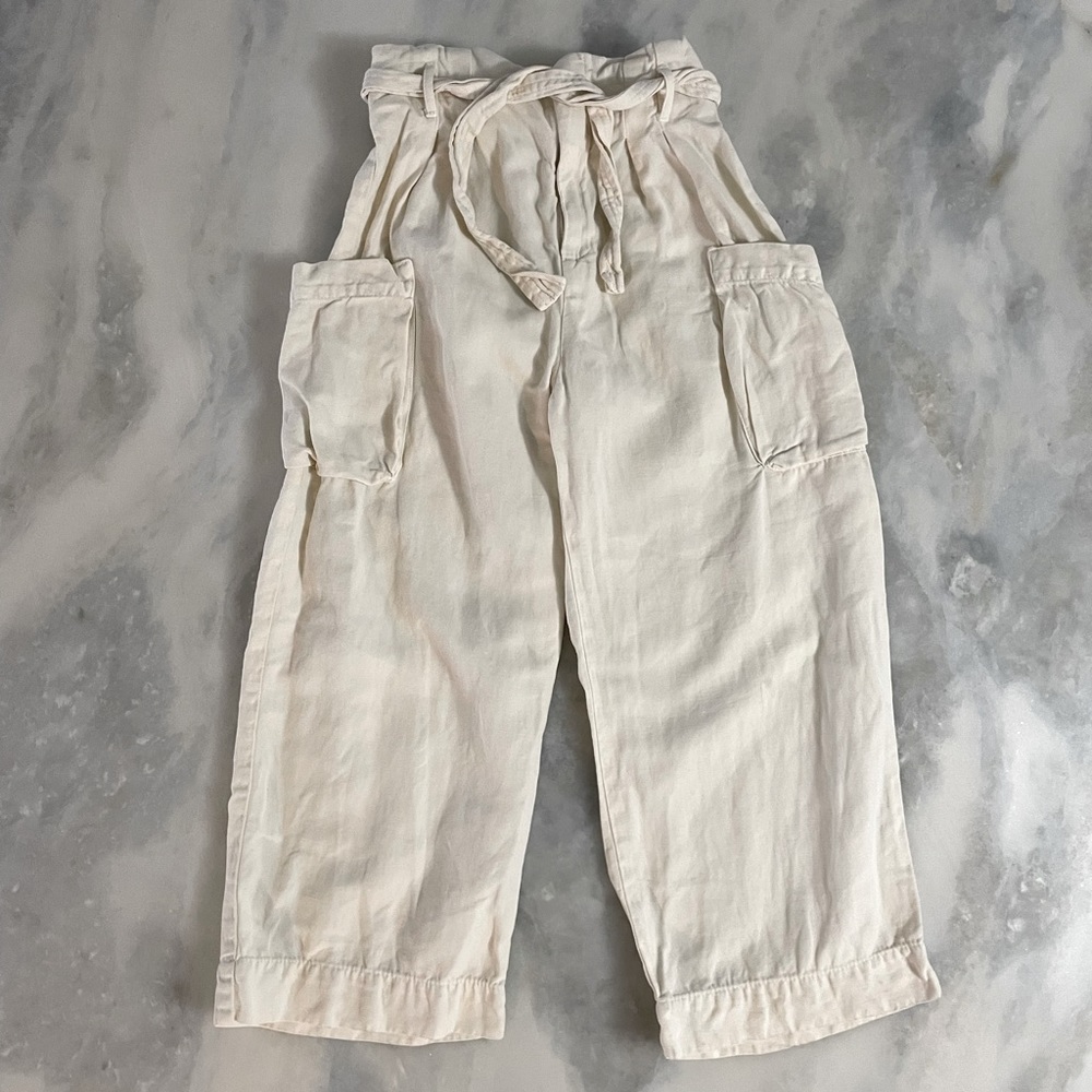 ZARA Girls Beige Paperbag Cargo Wide Leg Pants Size 9